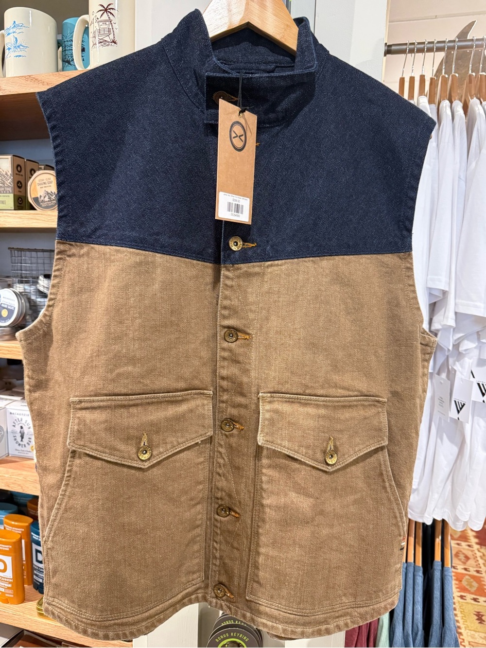 Men's Two-Tone Utility Vest in Navy & Brown